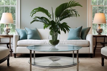 Green Plant Elegance: Glass Coffee Table Decor Ideas for a Stunning Room Setting