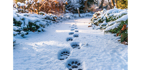 Animals Tracks In Snow  landscape Background A footprint of bare feet in the snow. trace an athlete engaged in extreme sports.
  