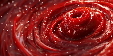 Macro shot capturing the vibrant swirls and texture of freshly prepared tomato sauce