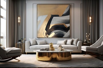 Golden Accents: Modern Living Rooms with Flat Design Gold Frames and Windows