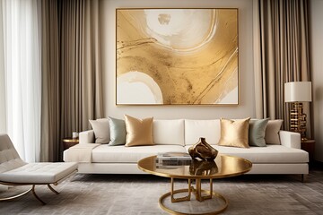 Golden Accents in Contemporary Living Rooms: Flat Design with Gold Frame Window Elegance