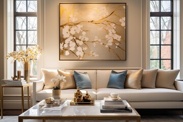 Golden Accents & Flat Design: Stunning Contemporary Living Rooms with Gold Frame Windows
