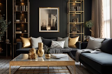 Farmhouse Chic: Golden Accents Grid Decor Ideas for Contemporary Living Rooms