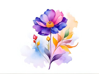 Colorful flower with watercolor style design isolated on a white background.