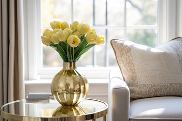 Sunny Window: Contemporary Living Rooms with Golden Accents - Golden Vase Flower Elegance