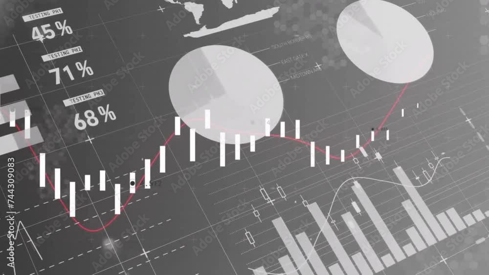 Aufkleber animation of financial data processing over dark background