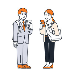 通勤中にスマホを見る会社員のシンプルなベクターイラストセット素材