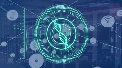 Animation of dna strand and digital data processing over computer servers - Powered by Adobe