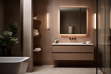Fototapeta na wymiar Rose Gold Fixtures: Contemporary Elegance with Terracotta Accents in Bathroom Designs