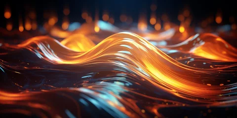 Fototapete Abstract liquid glowing waves and lighting particles © toomi123