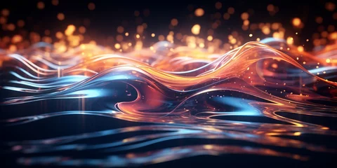Tuinposter Abstract liquid glowing waves and lighting particles © toomi123
