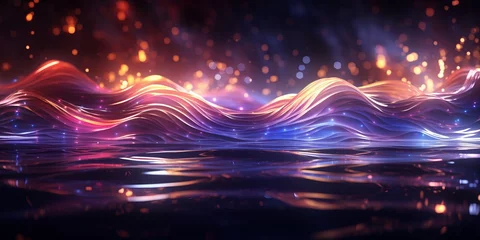 Foto op Canvas Abstract liquid glowing waves and lighting particles © toomi123