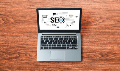 SEO search engine optimization for modish e-commerce and online retail business showing on computer...