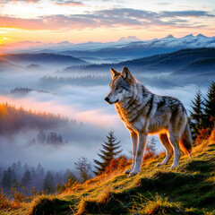Wild wolf at night