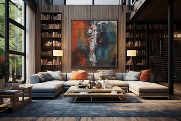 Fototapeta na wymiar Sunken Living Room Concepts: Modern Visual Frame Wall Art