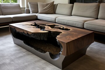 Wooden Coffee Table as Central Piece in Sunken Living Room Concepts