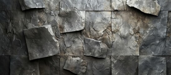 This photo showcases a detailed view of a rock wall composed of abstract stone textures with cement elements.