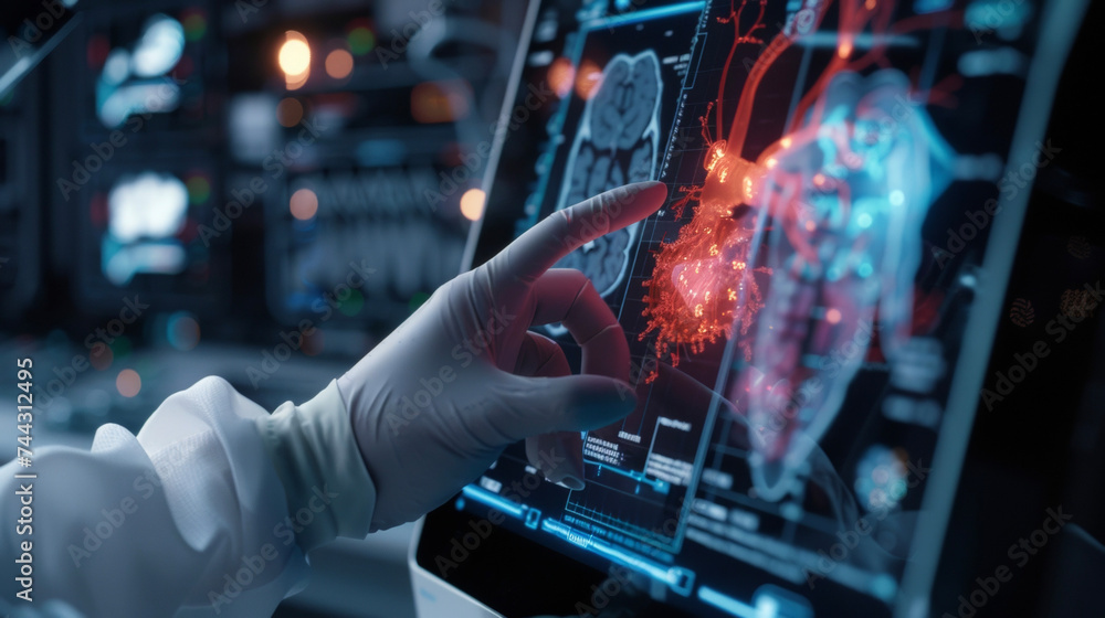 Poster a closeup of a surgeons hand holding a digital organ rotating it and examining it from different ang