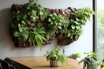 Living Room Plant Wall: Natural Slab Table Mounted Plant Decorations