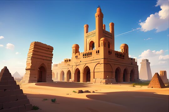 エジプト砂漠風PRGゲーム背景威風古代文明神殿遺跡跡