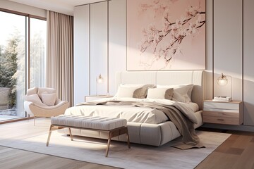 Zen-Inspired Minimalist Bedrooms with Hollywood Glam Touches in Muted Pastel Hues