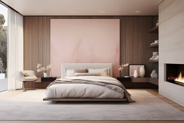 Fototapeta na wymiar Zen-Inspired Bedrooms: Hollywood Glam with Mutted Pastel Hues