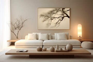 Zen-Inspired Minimalist White Sofa Serene Living Room Blend: Tranquil Bedrooms