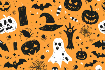Halloween seamless pattern with symbols of Halloween. design