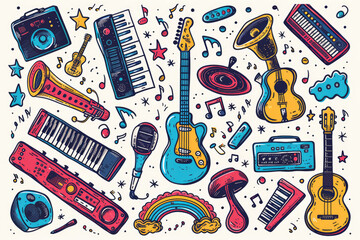 Music Groovy Doodles Hand-Drawn Design Elements