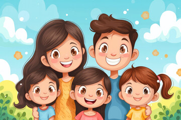 happy family with mother,father,children cartoon