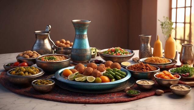 Suhoor or Iftar meal 3d render
