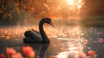 Black swan - swimming in the water with elegance for a black swan event - Powered by Adobe