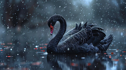 Black swan - swimming in the water with elegance for a black swan event - Powered by Adobe