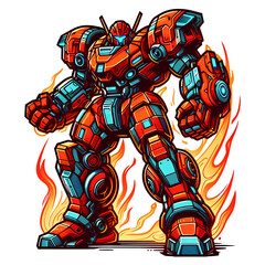 big red robot fighter cartoon PNG transparent background