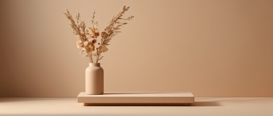 flowers in a vase minimalistic . empty podium and mockup