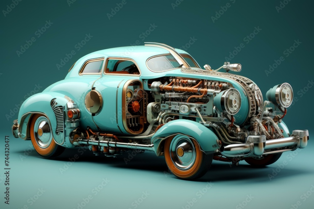 Poster robot assembly car. robot factory line. generate ai