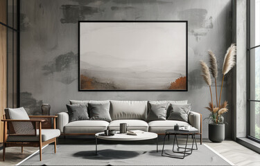 beautiful interior design furniture with mockup poster artwork with border frame interior house template for your design clean minimalist style decoration home interior background ideas