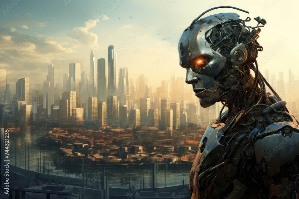 Poster robot engineer. future iot industry. generate ai