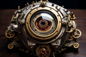 Robot eye steampunk. Science gear man. Generate Ai
