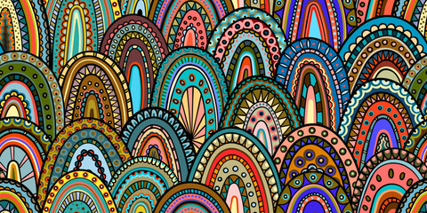 Creative abstract background. Doodle seamless pattern, Bright ethnic ornament. Design for wall decoration, postcard, textile or brochure, home decoration