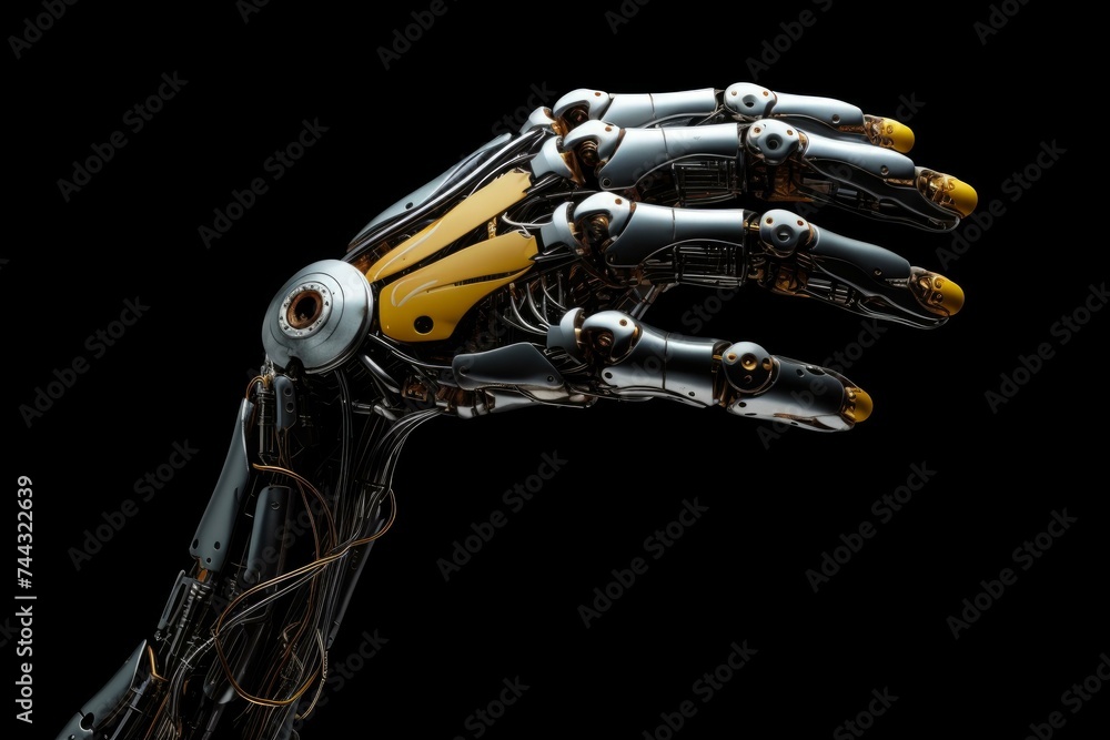 Poster advanced robot cyber hand. factory ai. generate ai