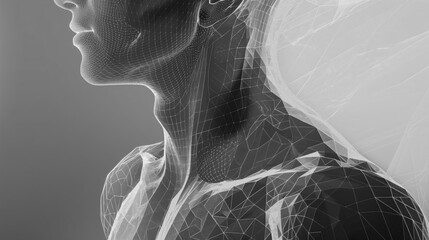 3D Wireframe Model of Human Torso and Neck in Profile