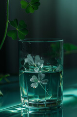 Lucky Charm: Clover Captured in the Tranquility of a Glass of Water