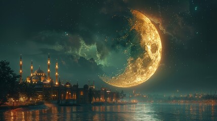 Wishing Eid Mubarak under the grandeur of a celestial moonlit sky
