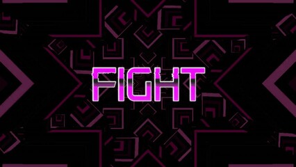 Animation of fight text over neon pattern background - Powered by Adobe