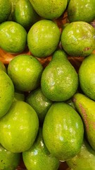 Close up pile of tasty fresh avocados sold at the market as a background.