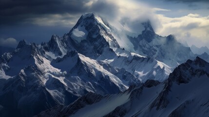 Fototapeta premium A panorama of the mountains from a high-altitude perspective