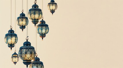 Traditional lanterns with a modern twist for a warm Eid message. - obrazy, fototapety, plakaty