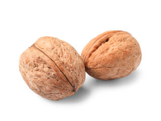 Whole walnuts on white background