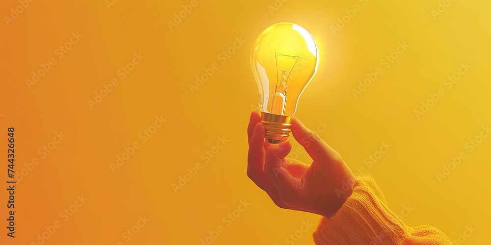 Wall mural Hand holding a light bulb having a creative idea isolated with plenty of copy space